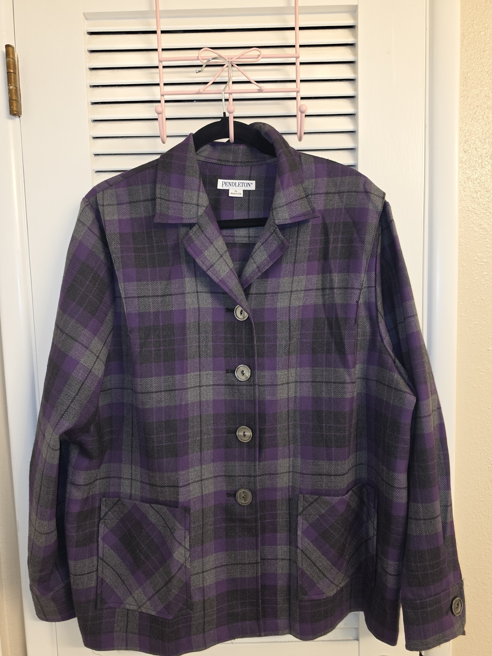 Pendleton Purple and Gray Plaid Button Jacket
